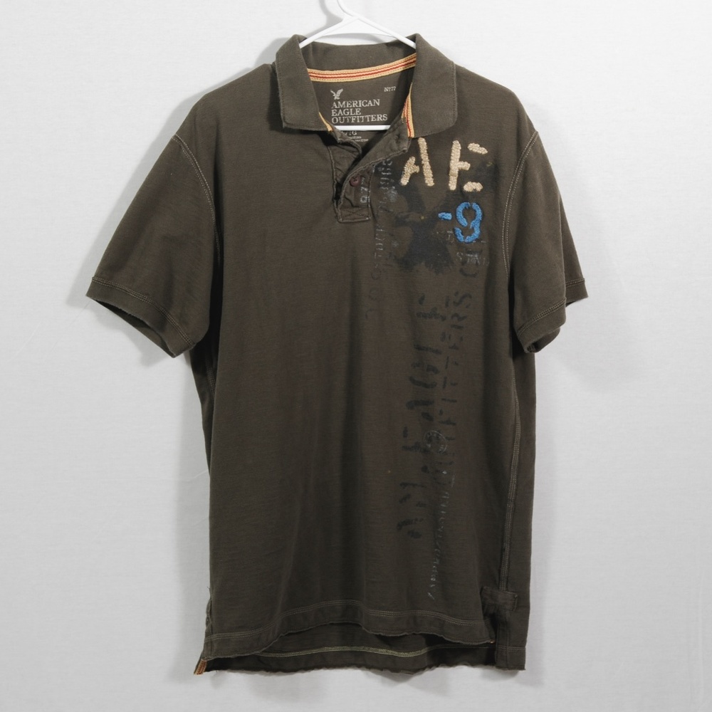American Eagle Green Polo With Front Graphics Men's XL